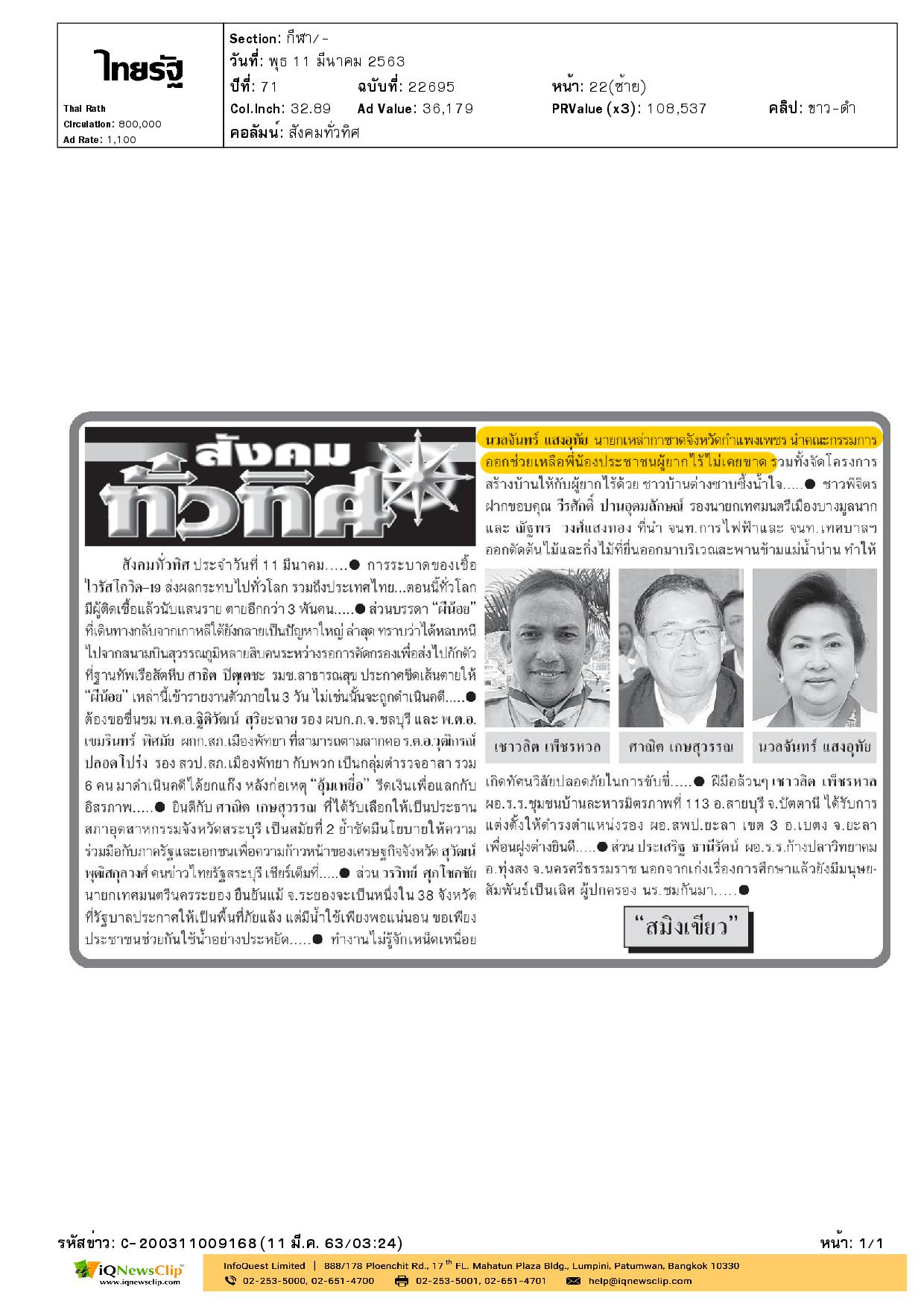 นายกเหล่ากาชาด จ.กำแพงเพชร ออกช่วยเหลือประชาชนผู้ยากไร้