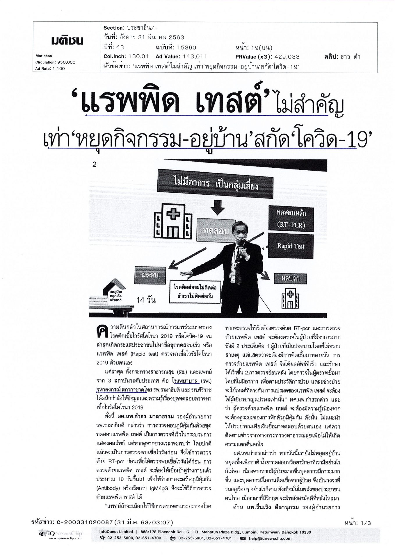 “แรพพิด เทสต์” ไม่สำคัญเท่า“หยุดกิจกรรม-อยู่บ้าน”สกัด“โควิด-19”
