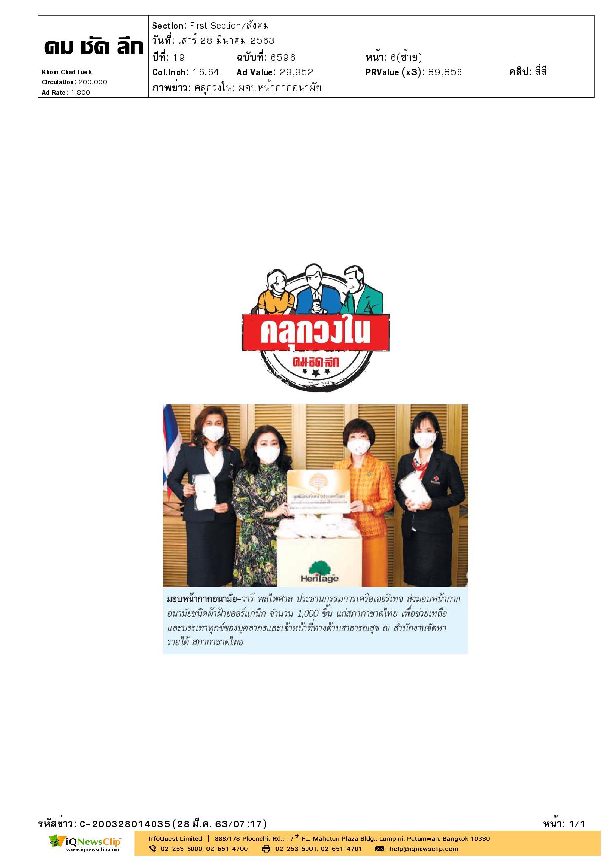 จันทร์ประภา วิชิตชลชัย รับมอบหน้ากากอนามัย