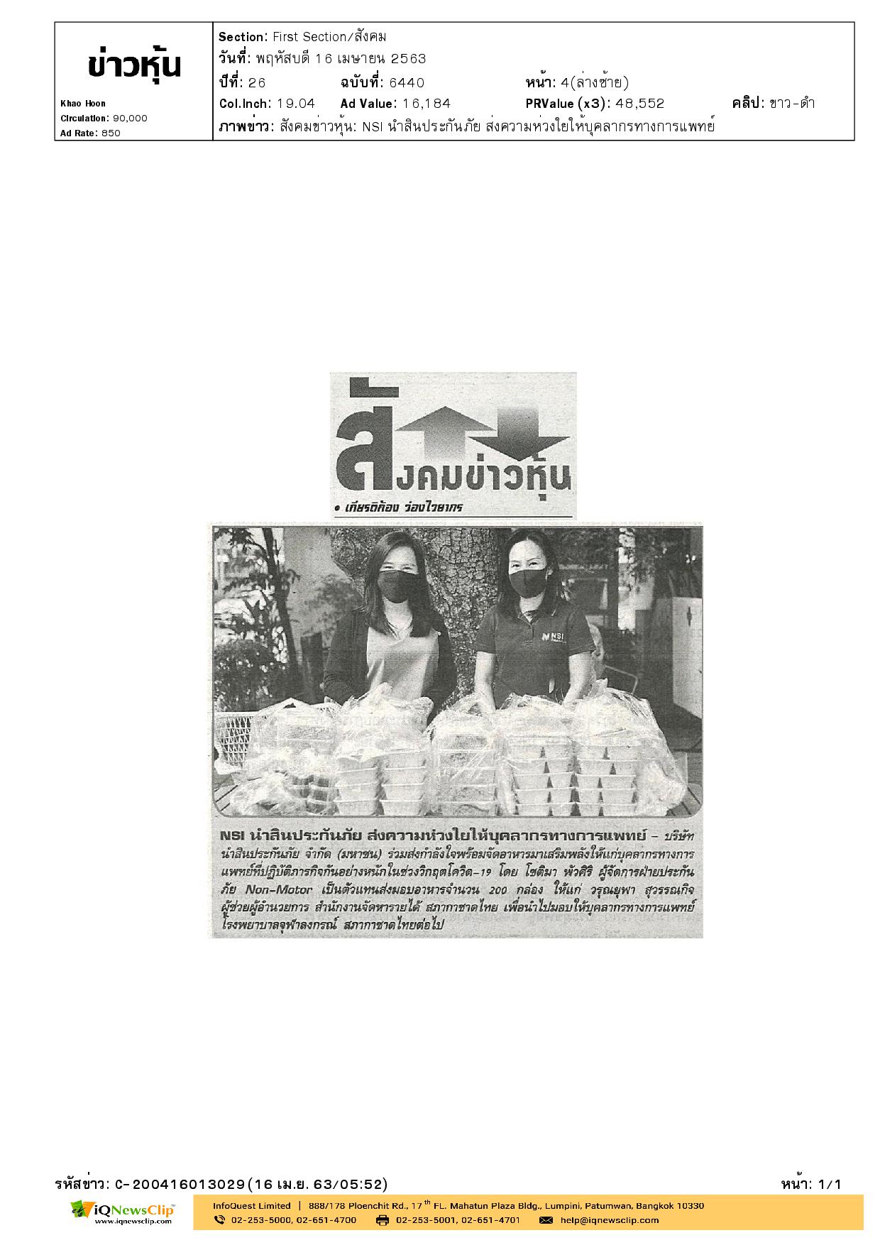 มอบอาหารให้บุคลากรทางการแพทย์ ที่ปฏิบัติงานช่วงโควิด-19