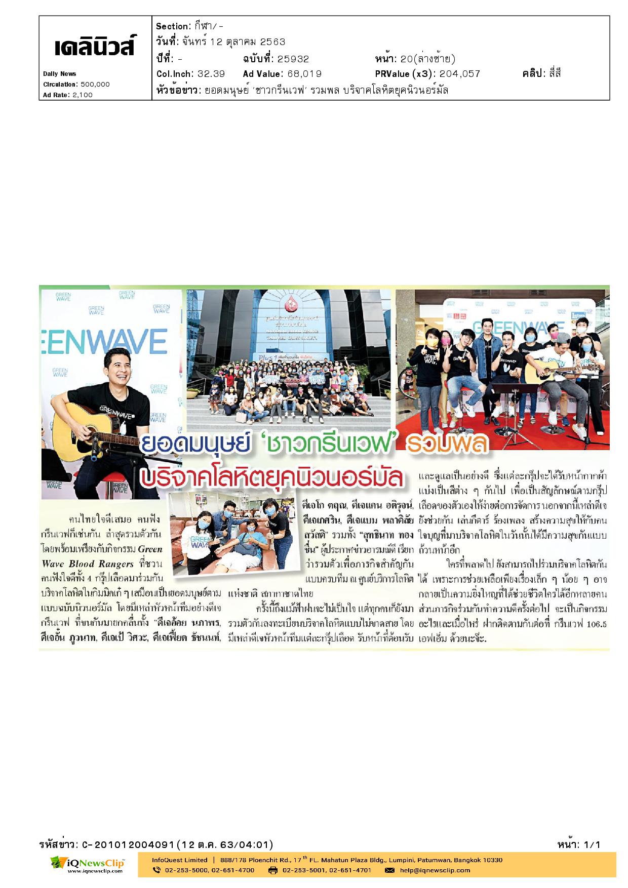 Green Wave Blood Rangers ชวนคนฟังใจดีมาร่วมบริจาคโลหิต