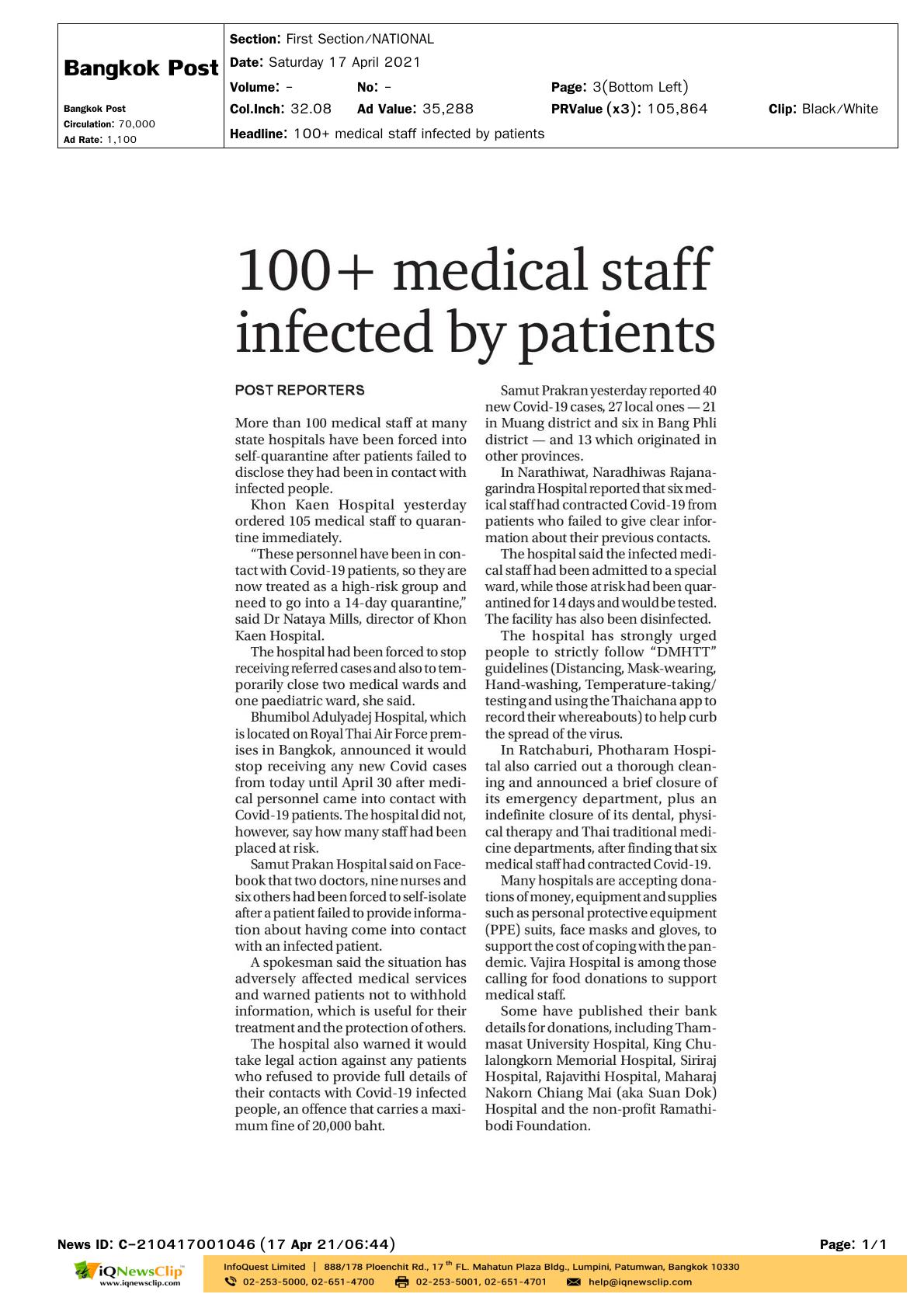 100+ medical staff infected by patients