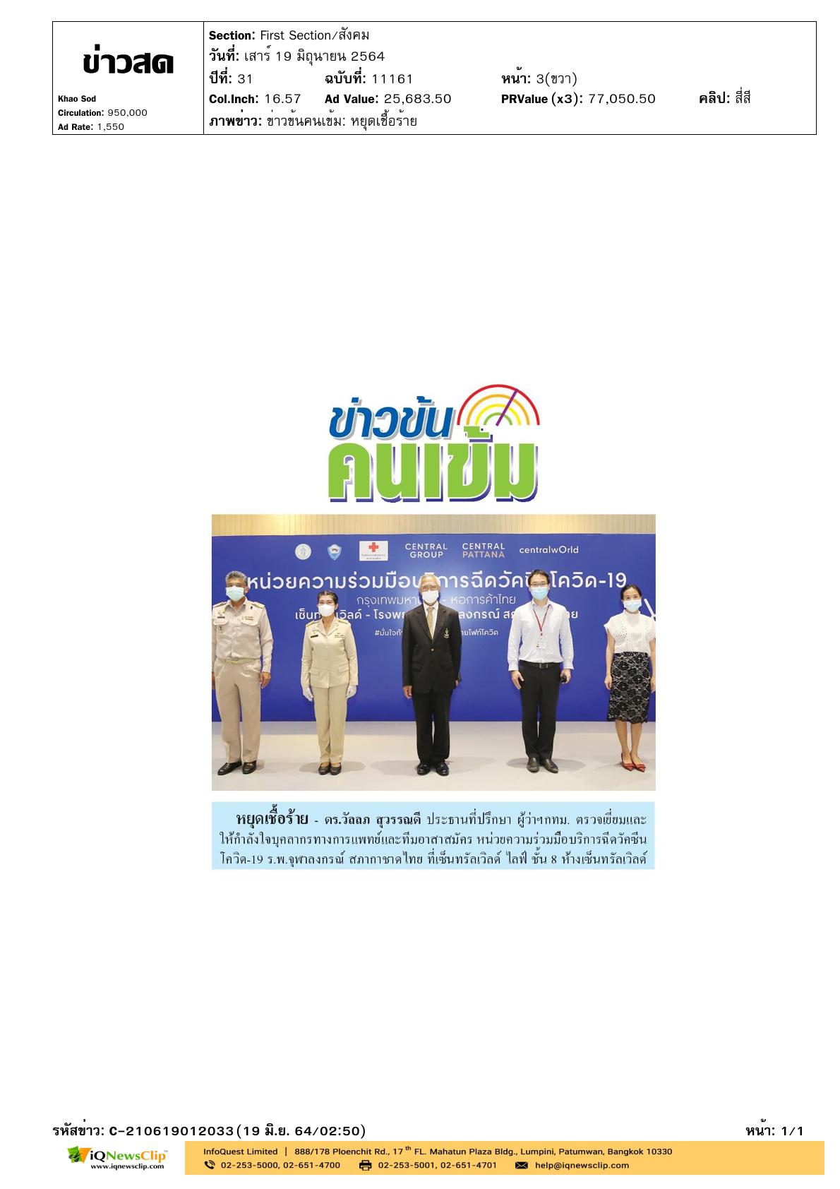 ตรวจเยี่ยมให้กำลังใจบุคลากรทางการแพทย์ รพ.จุฬาฯ