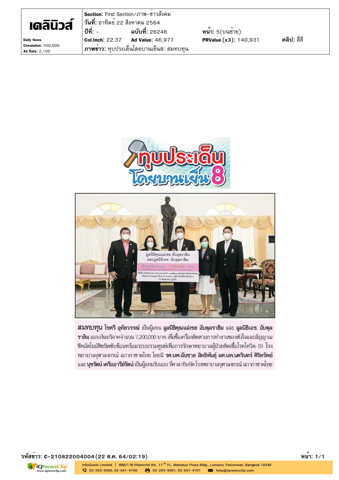 รับมอบเงินจาก มูลนิธิคุณแม่เชย  อับดุลราฮิม