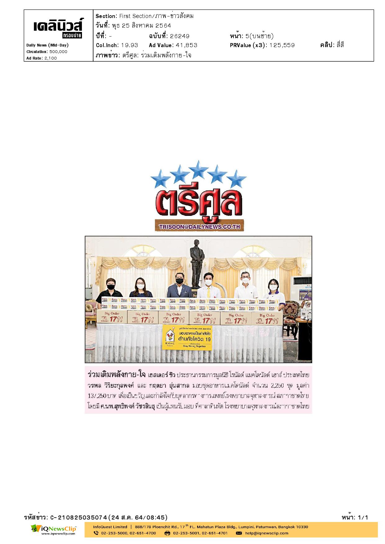 รับมอบ ชุดอาหารแมคโดนัลด์