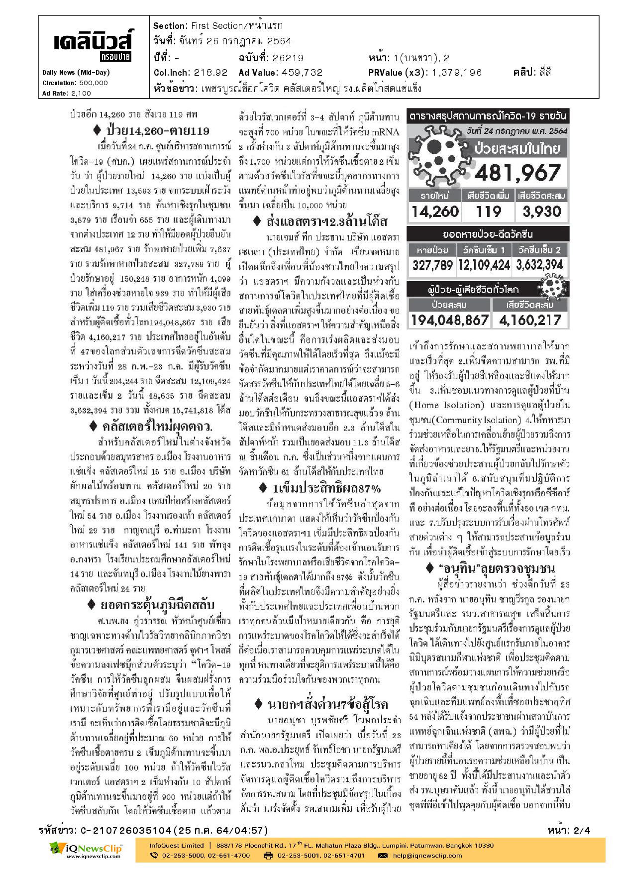 สภากาชาดไทยชี้แจงการจัดสรรวัคซีนโควิด-19 Moderna ผ่านองค์การบริหารส่วนจังหวัด (อบจ.)